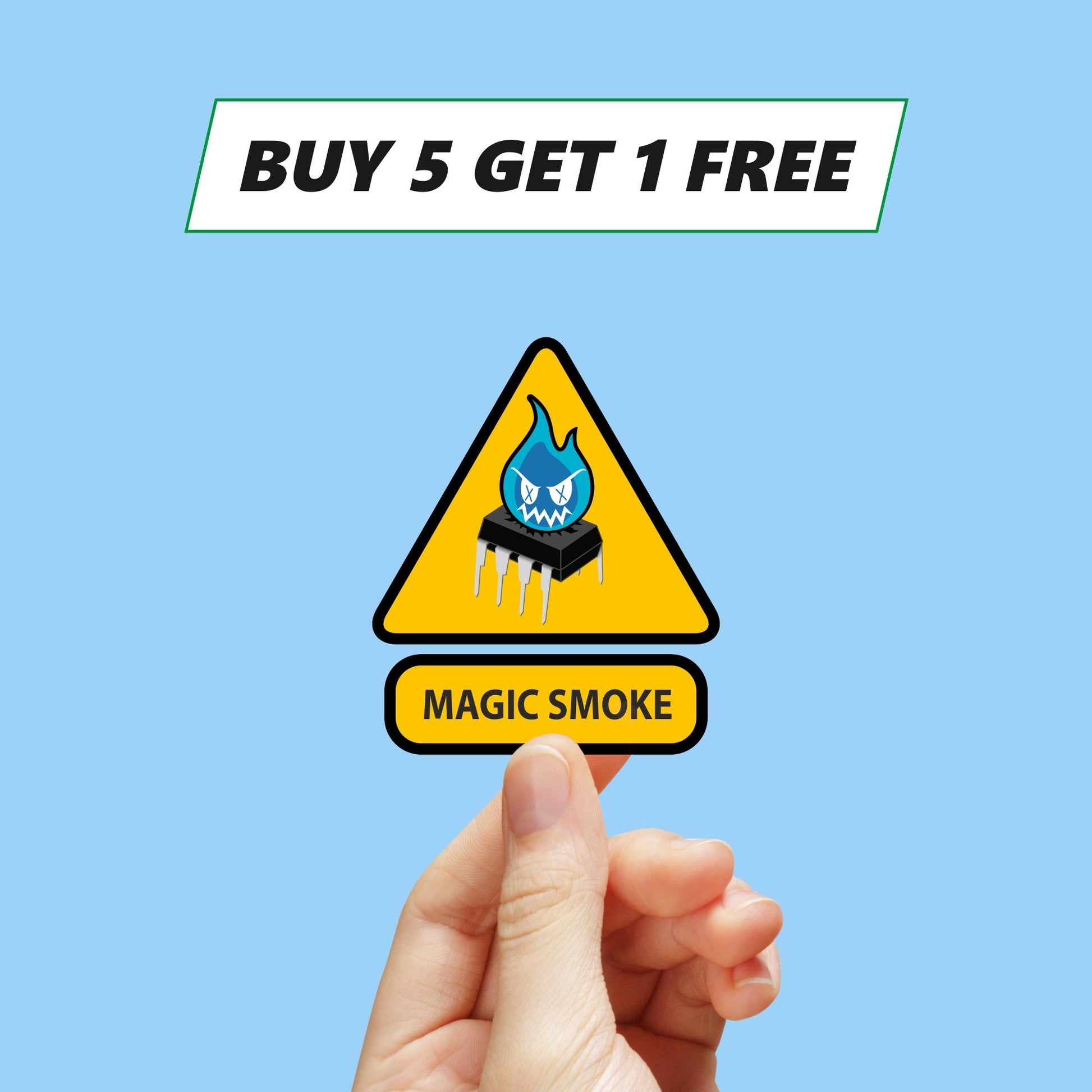 Magic smoke warning sign sticker 
